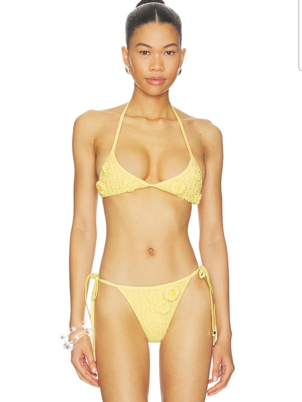 Yellow Crochet Tie-Side Bikini - Women Swim